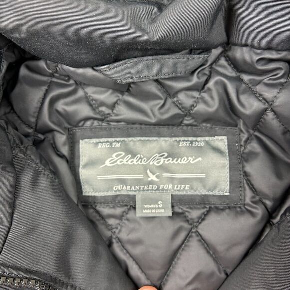 Eddie Bauer Jacket Womens Small Weatheredge Coat Hooded Faux Fur Black Parka - Picture 7 of 12